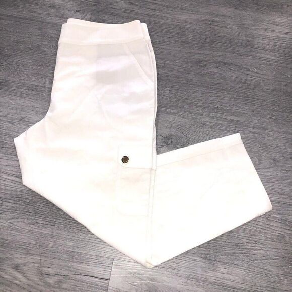 St John Women Size 10 Yellow Tag White Ponte Knit High Rise Straight Ankle Pants - Picture 1 of 8